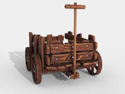 Stylized Hand-Cart Low-poly 3D model