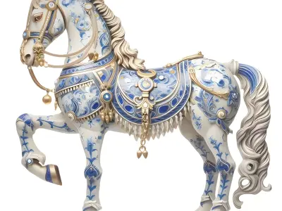 Blue Gold Ceramic Horse 3D model