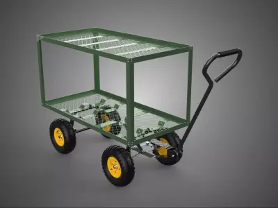DOUBLE 2 TIER DECK TURNTABLE TROLLEY STEEL NURSERY CART GARDEN 3D model