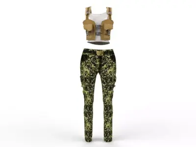 Women military clothing camouflage Low-poly 3D model