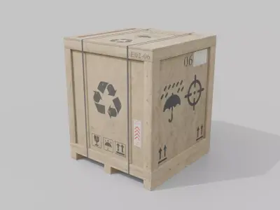 Cube Wooden Crate - Customizable Shipping Box Low-poly 3D model