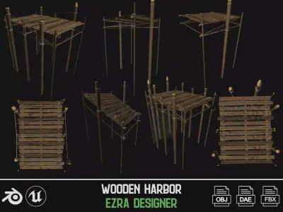 Wooden Harbor Low-poly 3D model