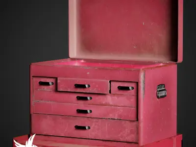 Toolbox tool chest on wheels Low-poly 3D model
