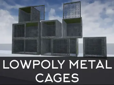 Lowpoly Metal Animal Cages Low-poly 3D model
