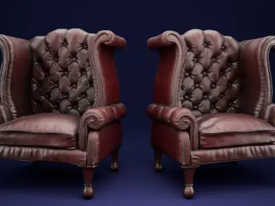 Antique Chesterfield Chair Low-poly 3D model