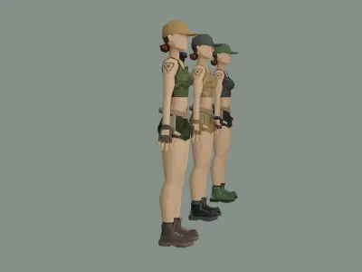ArmyGirl group of women in military uniforms Low-poly 3D model