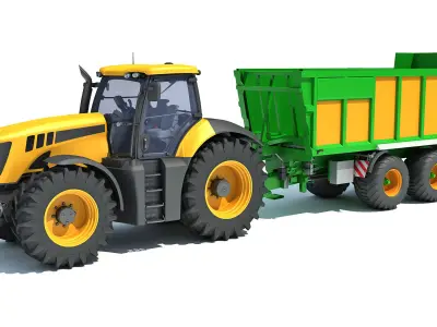 Farm Tractor with Trailer 3D model