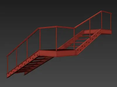 Metal stair with handrail Low-poly 3D model