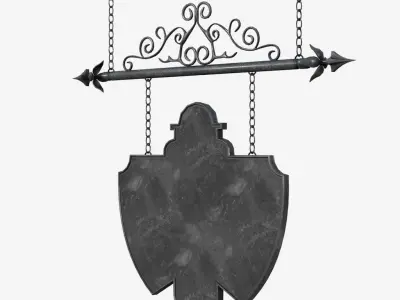 Signboard clock hanging on chain 3D model