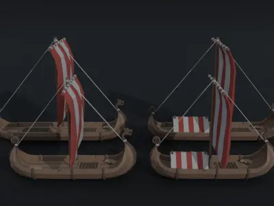 Cartoon ships drakar Polygonal Style Low-poly 3D model