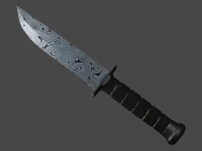 Military knife with damascus steel blade Low-poly 3D model