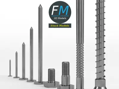 Iron nails and screws set 3D model