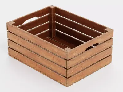 Wooden Box V1 - Open Slatted Storage Crate 3D model