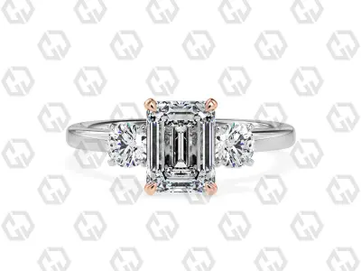 Ring 103 Emerald Shape 3 stone ring with round 3D print model