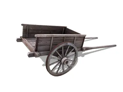 Old Wooden Cart Low-poly Low-poly 3D model