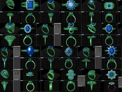 3DM 36 BIG GEMSTONE RING FILES 3D Model Pack