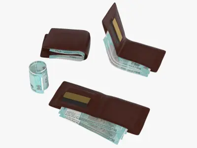 India 50 Rupee Wallet Money Purse 3D model