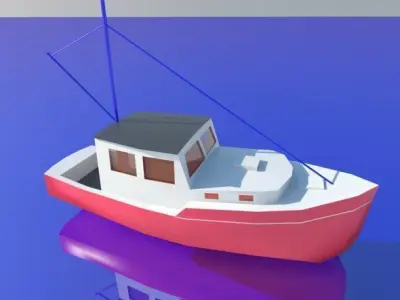 BOAT low poly fishing on water Low-poly 3D model
