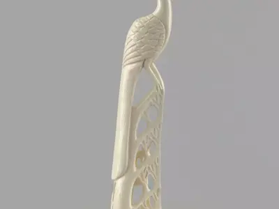 Antique Ivory Carved Peacock Bird Decorative Statue 3D model