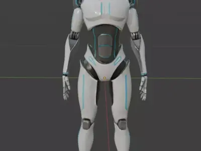futuristic white sleek friendly humanoid robot with blue strips  Low-poly 3D model