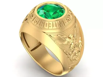 Military Style Emerald Signet Ring for Men 2626 3D print model