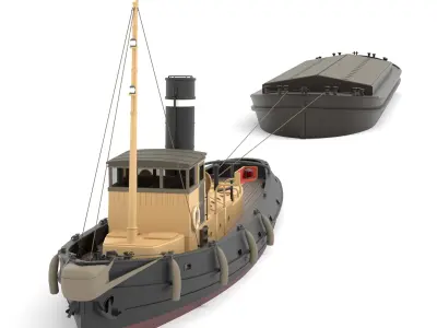 Steam Tug and Cargo Barge 3D model
