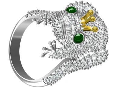 Antique Diamond Frog King Hip Hop Ring 3D print model