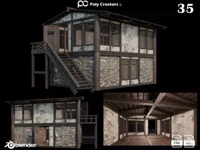 Medieval Houses 35- 4K Textures Game Ready Low-poly 3D model