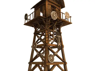 Wooden Viking Watch Tower Game Ready Low-poly 3D model