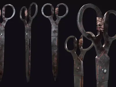 Rusty Bloody Vintage Scissors  Low-poly 3D model