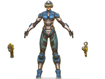 Cartoon Sci-Fi Cyborg Drone Sniper Soldier Low-poly 3D model 4