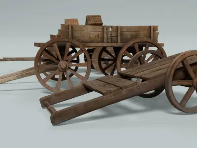 chariot two wooden wagons 3D model