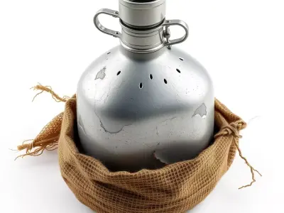 Distressed Military Canteen with Bag Low-poly 3D model