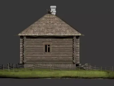 Stylized Medieval Slavic Log Hut  3D Model Low-poly 3D model