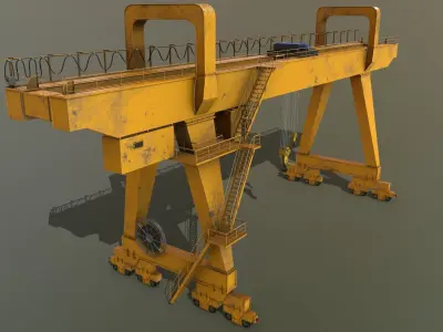PBR Double Girder Gantry Crane V2 - Yellow Dark Low-poly 3D model