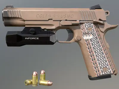 Colt M45A1with Inforce WILD2 Pistol Mounted Light Low-poly 3D model