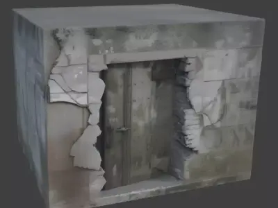 Destroyed Military Concrete Bunker model  Low-poly 3D model