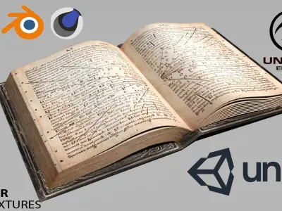 Animated Magic Book Rigged Medieval Fantasy PBR 4K Low-poly 3D model