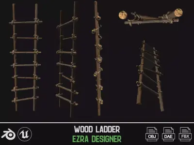 Wooden Ladder Low-poly 3D model get