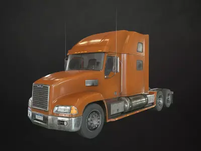 Semi Truck Tractor - Orange Low-poly 3D model