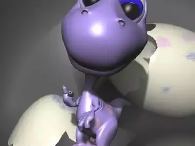 Baby dino cartoon RIGGED Low-poly 3D model