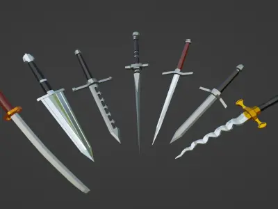 7 Low-poly Medieval Fantasy Daggers For Games Low-poly 3D model Low-poly 3D model