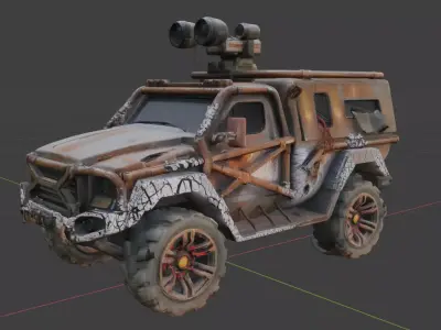 Wrecked Sci-Fi Utility Vehicle - Post-Apocalyptic Armored PBR Low-poly 3D model