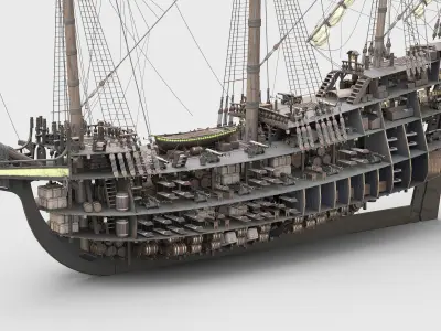 This 3D Galleon green includes a fully detailed interior 03  3D model