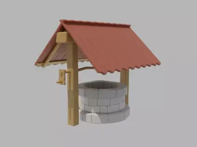 Low poly well medieval environment game 3D model