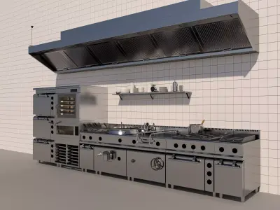 Professional Commercial Kitchen Equipment Set 3D Mode Low-poly 3D model