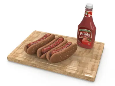 Dark Bread Hot Dogs Crispy Sausages 3D model