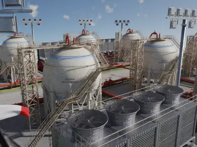 Petroleum Refinery Storage Tanks Low-poly 3D model