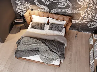 Bedroom Industrial Interior Scene 3D model