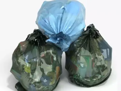 Garbage sculpture of woman in plastic bag 3D model